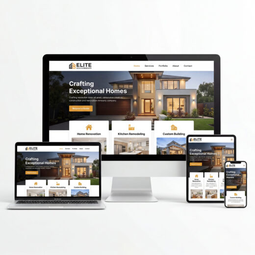 Sito web professionale per imprese edili visualizzato su desktop, laptop, tablet e smartphone con design responsive moderno.